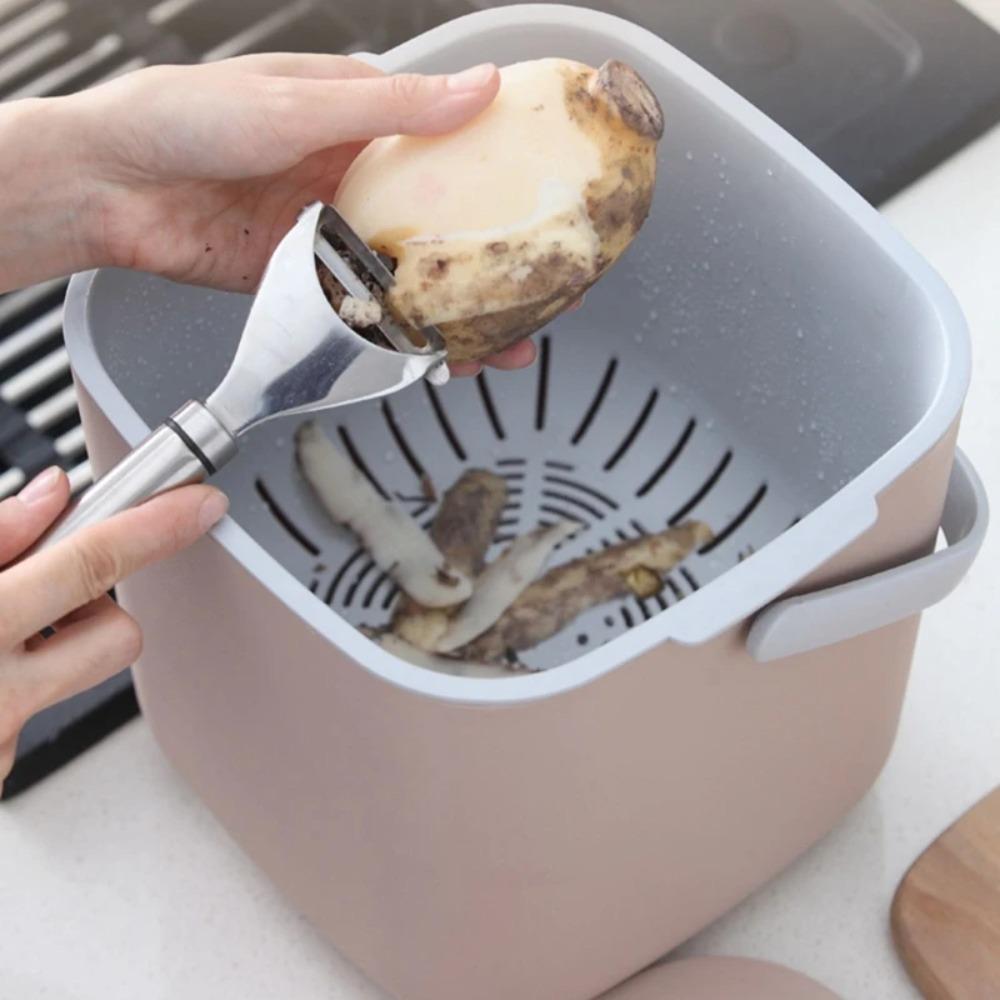 2 Tier Rubbish Container 6.8L Garbage Bin Portable Kitchen Food Waste Bucket  Table