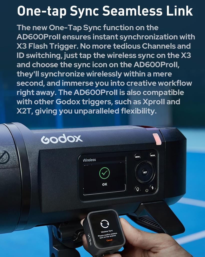 Godox AD600PRO II 600W Flash Professional Bowens High Speed Sync with X3 Trigger 40W Dual Color Modeling Light - Mount, Sync, One-Tap -