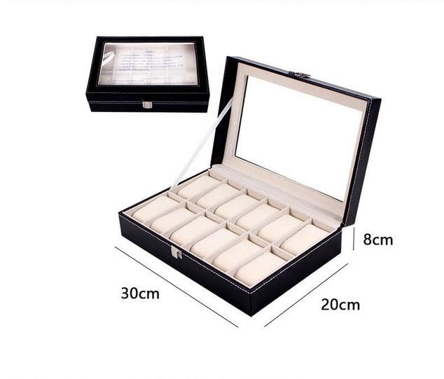 QuiExact Watch Storage Case with Clear Watch Collection Watch Watch and Accessory PU Christmas Gift Window, Box, Case, Storage, Box, Storage, Leather,