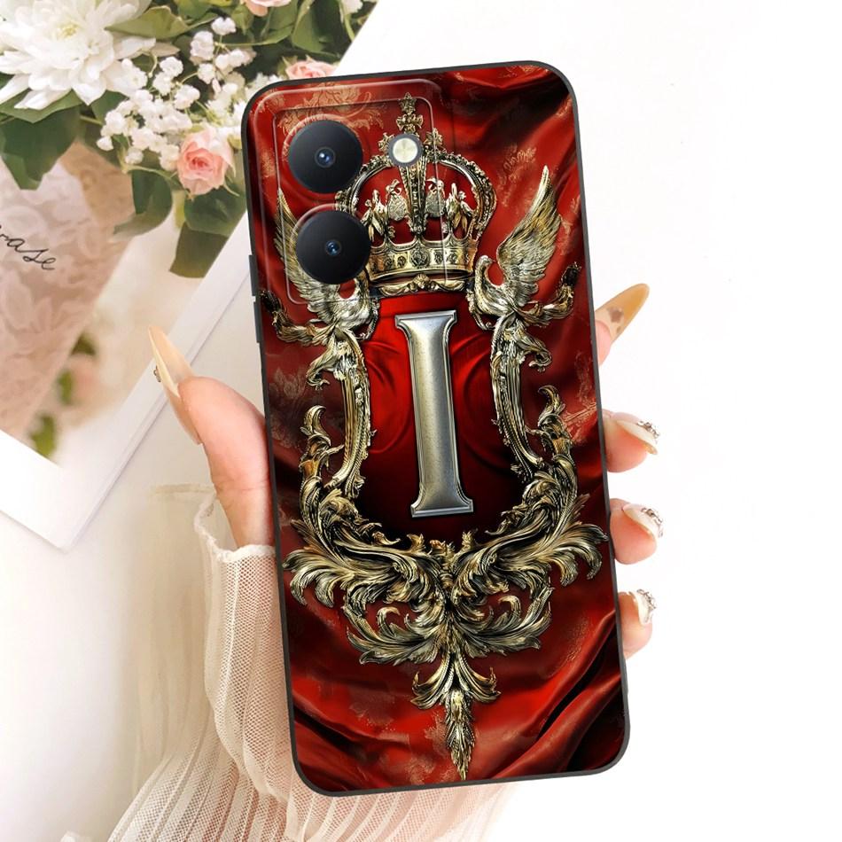 For Vivo Y36 Feather Crown Initial Letter Phone Case For Vivo Y36 V2247 V2248 Soft Silicone Covers Bumpers