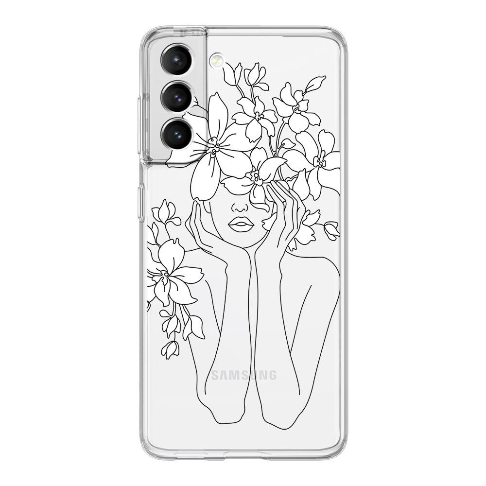 Geometrische Kunst Mädchen Linie Blume Handyhülle Für Samsung Galaxy S22 S21 S20 FE Ultra 5G S10 S10E S9 S8 Plus Note 10 20 Klare Hülle