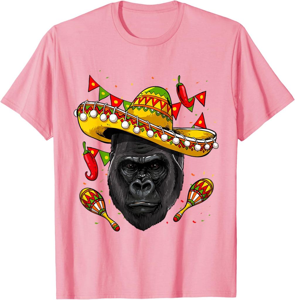 Gorilla Sombrero Fiesta Print Cotton Graphic Tee Cinco De Mayo T-Shirt for Men