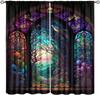 Stained Glass Blackout Window Curtains, Autumn Forest Mosaic Art Beautiful Nature Scenery Stained Glass Home Kitchen Livingroom