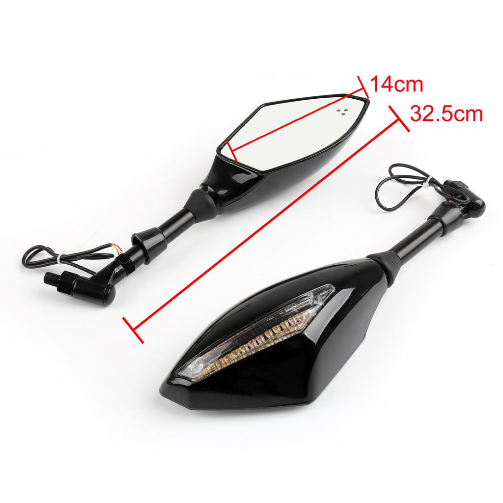 Pair 10mm Motorcycle LED Turn Signal Integrated Indicator Light Rearview Mirrors