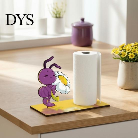 Housewarming Gift for Friend Paper Towel Holder, Cute Cartoon Ant Design, Sturdy Wooden Pastoral Style Tabletop Accessory Vertical Roll Dispenser