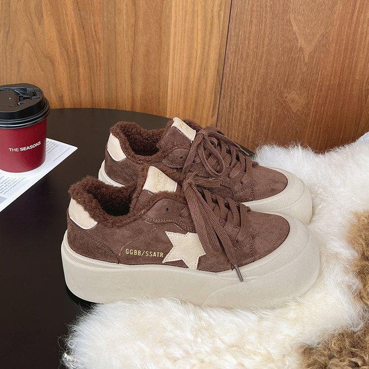 Korean Version Thick-soled Old Dirty Little Dirty Shoes Lamb Wool Shoes Star Velvet Cotton Shoes Casual Bread Shoes Board Shoes Women