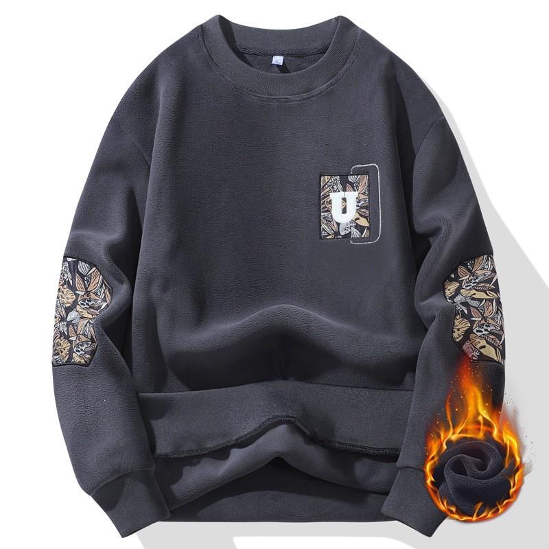 Mens Long Sleeve Fleece Sweatshirt Loose Fit Crewneck Warm Winter Basic Top