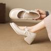 Krazing Pot Microfiber Round Toe Thick Med Heels Spring Summer Shoes Big Size 43 Pearl Bowtie Women Platform Pumps