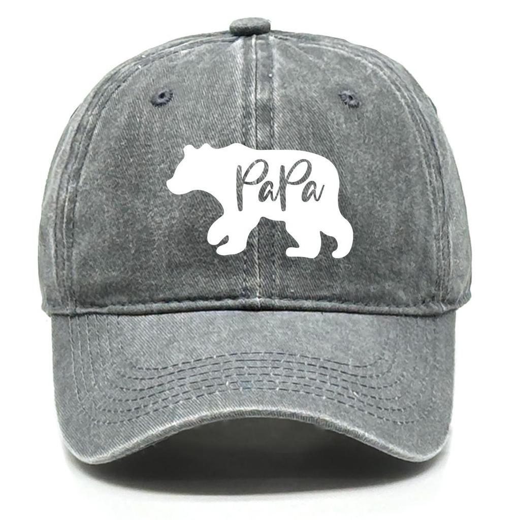 PaPa" Bear Print Snapback Baseball Cap, Father's Day Woman's Cap Sporting Non-Stretch Fabric Sun Protection Headwear Adjustable Sun Hat