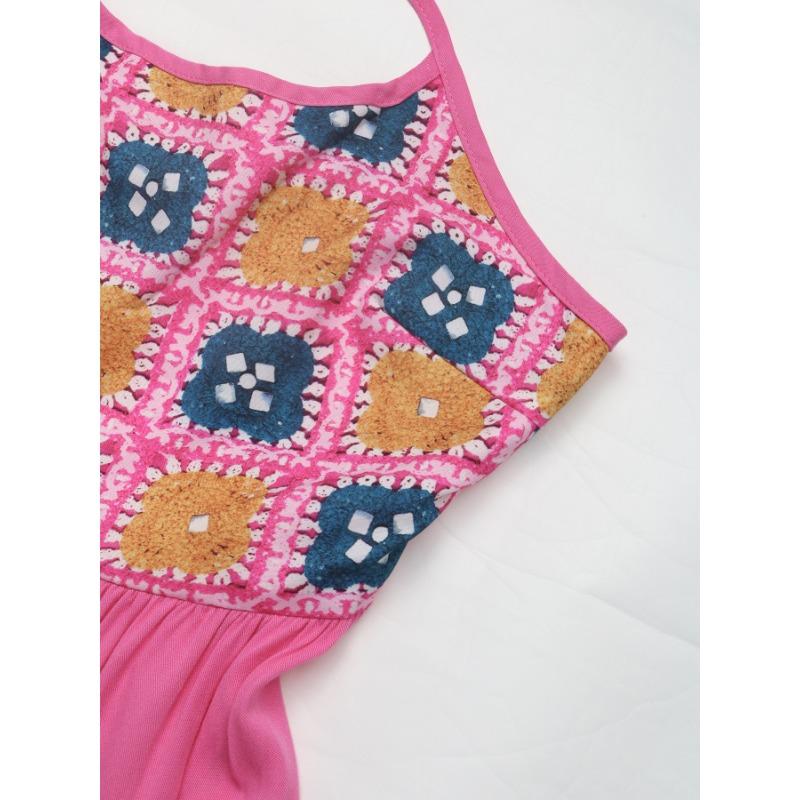 Ärmelloses Kleid mit hängendem Hals und rückenfreiem Rock im süßen und würzigen Stil für Damen im Urlaubsstil mit Rosendruck