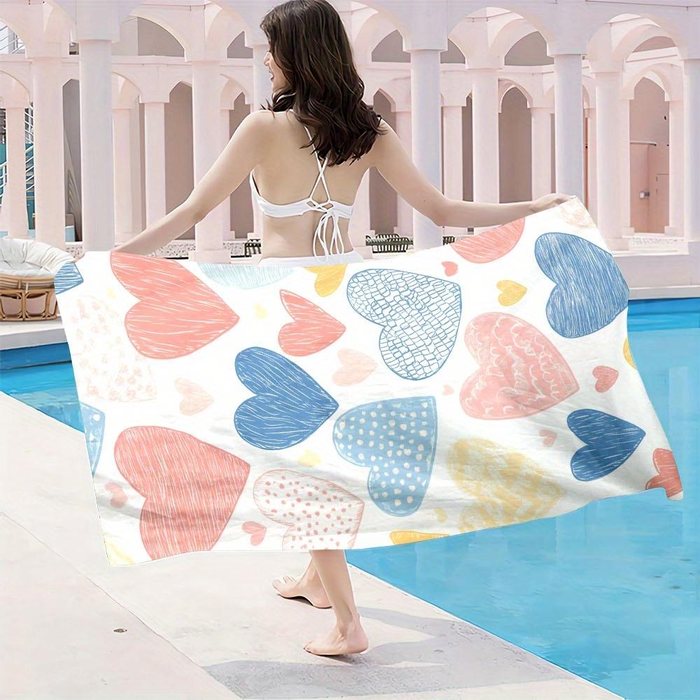 1pc Microfiber Large Heart Patterned Beach Towel Colorful Sandproof Quick Dry Lightweight Oversized Soft Microfiber Perfect for