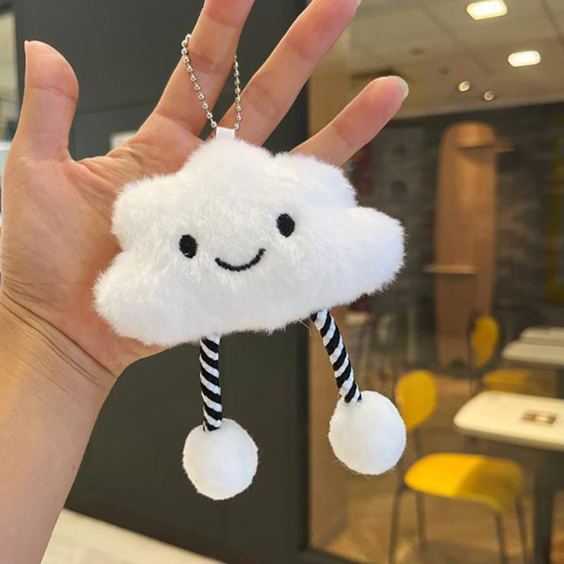 Cute Plush White Cloud Pendant Keychain Girl Bag Accessories Kawaii Pendant Doll Couple Key Ring Mobile Phone Backpack Pendant