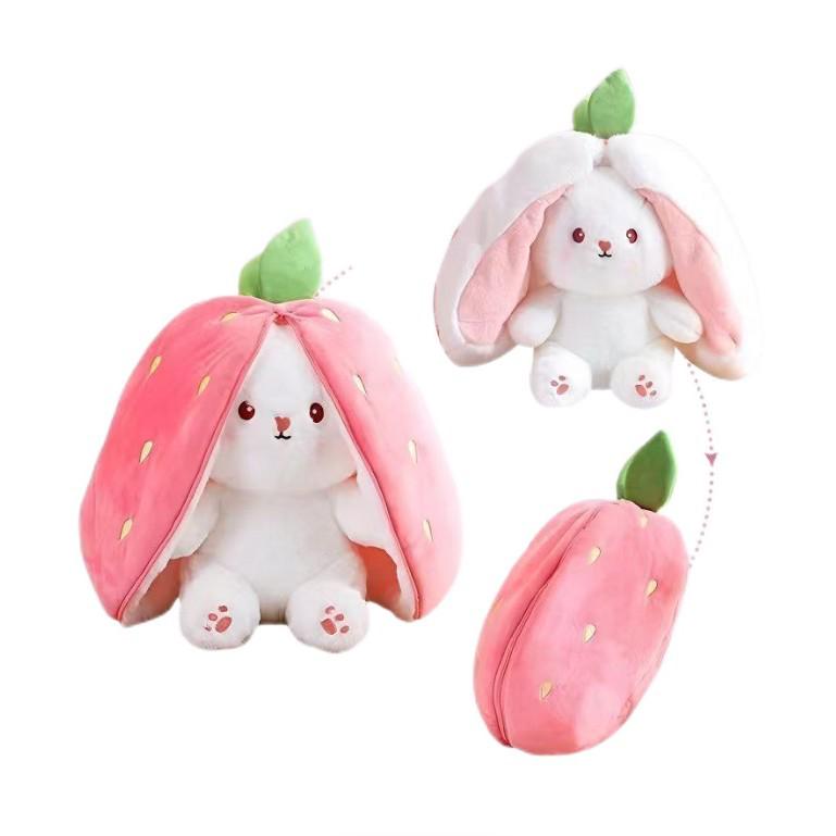 Strawberry Carrot Bunny Plush Toy: Cute Transforming Doll & Cushion Birthday Gift