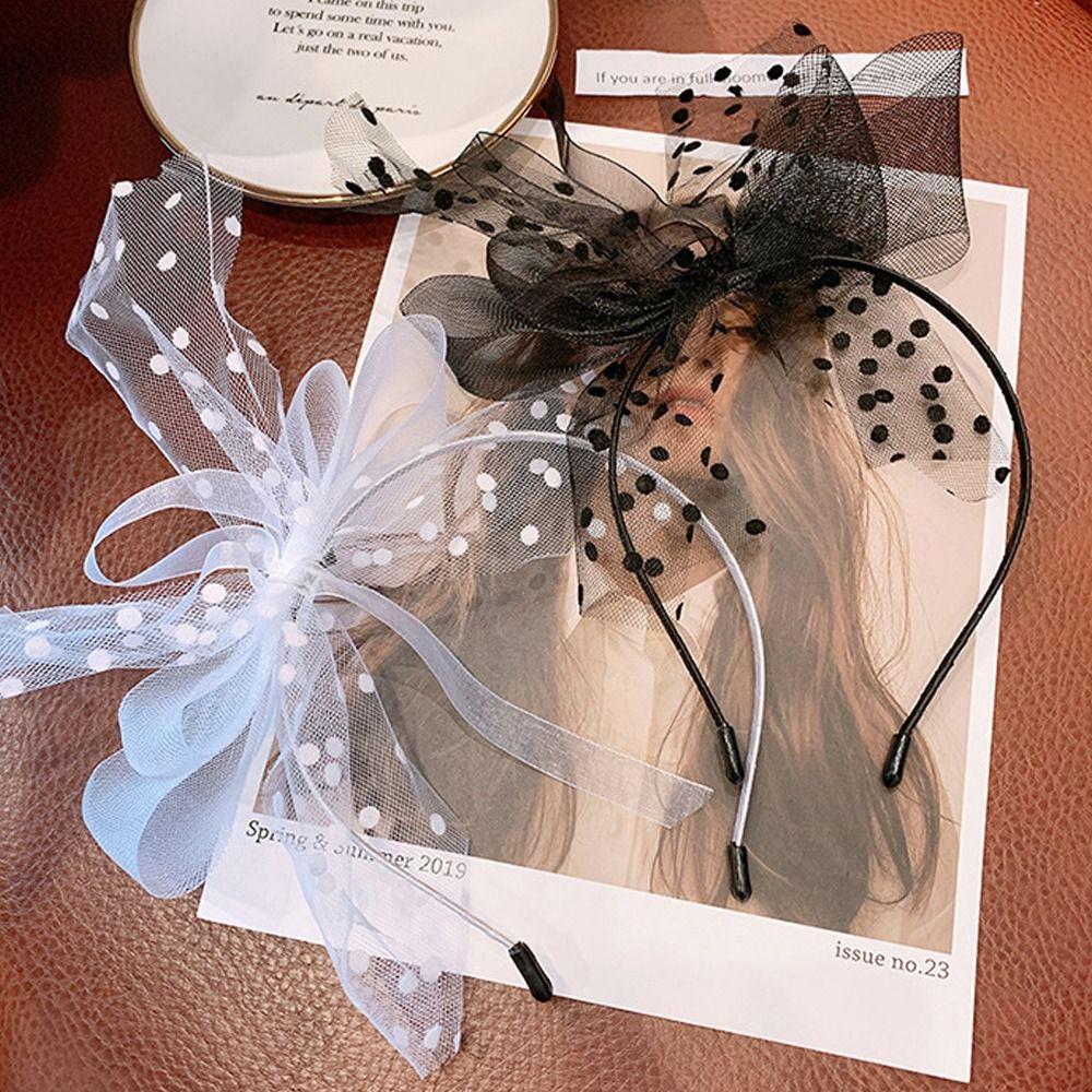 Lace Large Bow Hair Hoop Polka Dot Headwear Retro Cat Ear Hair Band