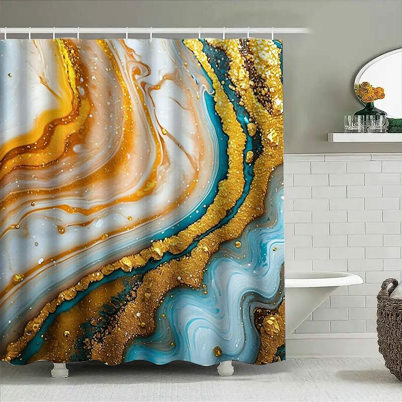 Vibrant Modern Bath Shower Curtain Geode Marble Print In Blue And Gold For Bathroom Decor