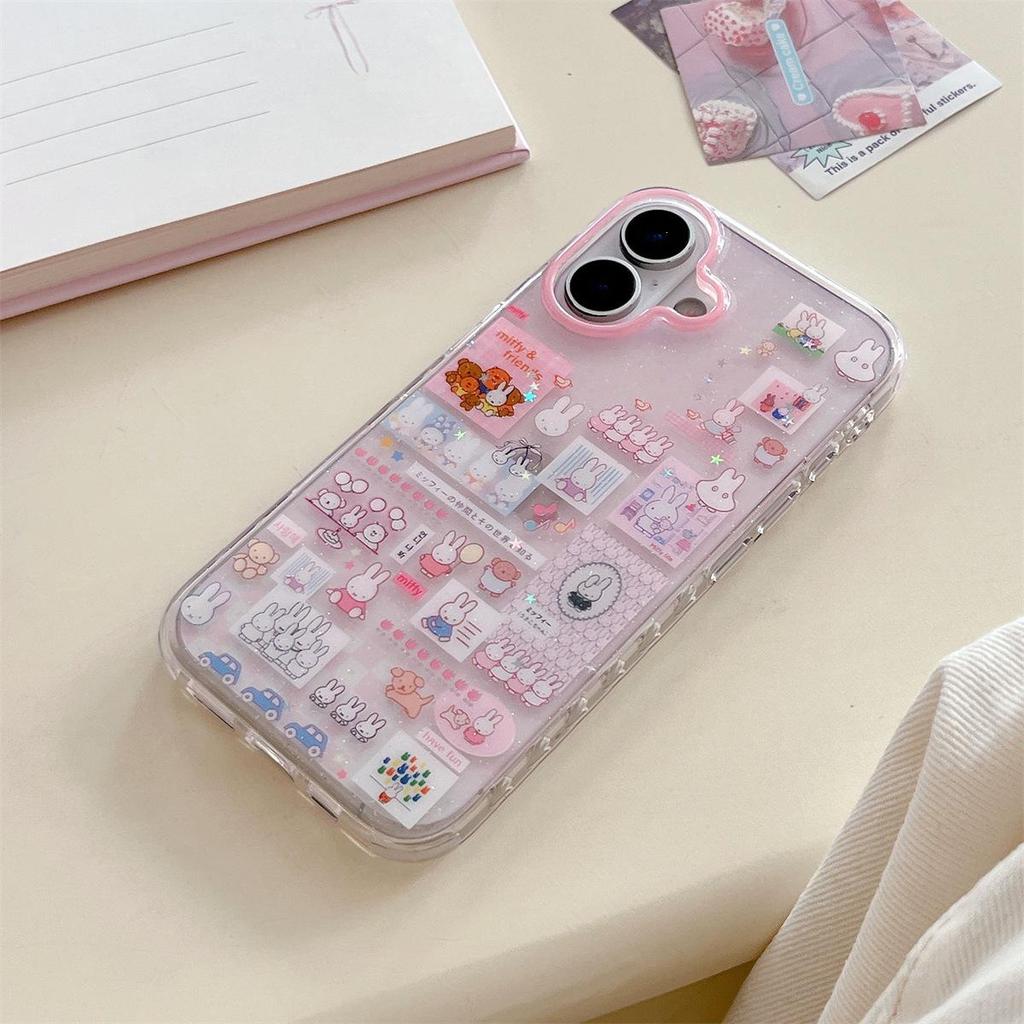 Cartoon Rabbit Double Layer Patchwork Anti-Drop Phone Case for iPhone 14/13, Compatible with Apple 17/16/15 PROMAX.