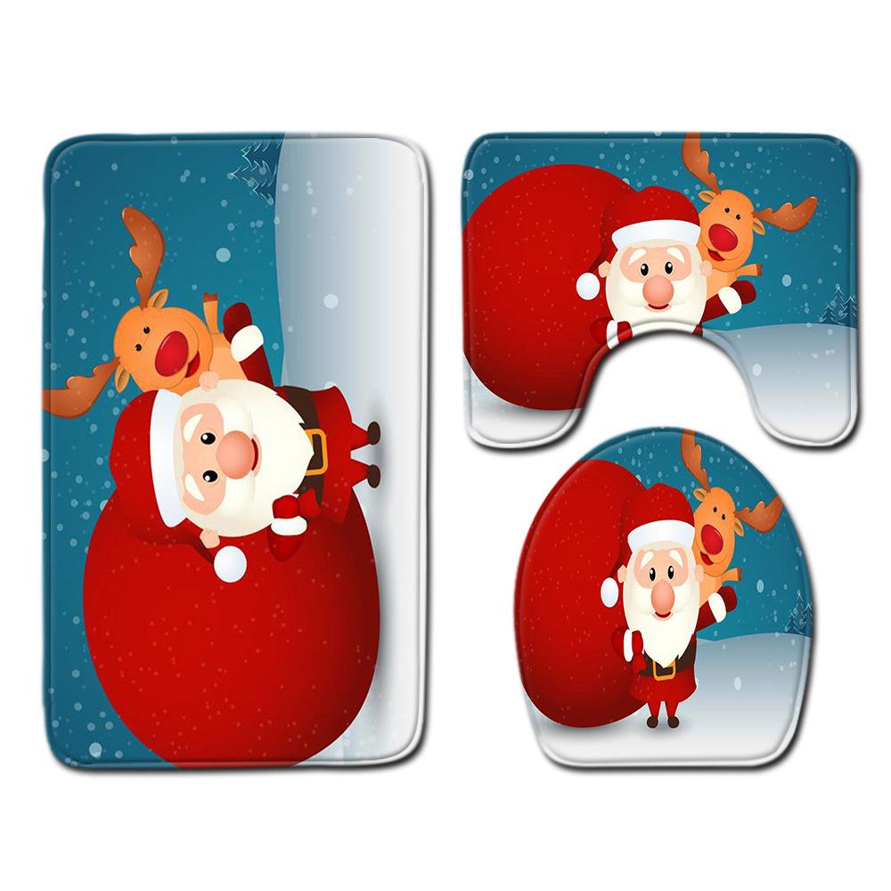 Christmas Bathroom Floor Mat Toilet Three-Piece Set