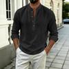 Men's Casual Cotton-Linen Long Sleeve Color Shirt with Stand Collar Loose Fit