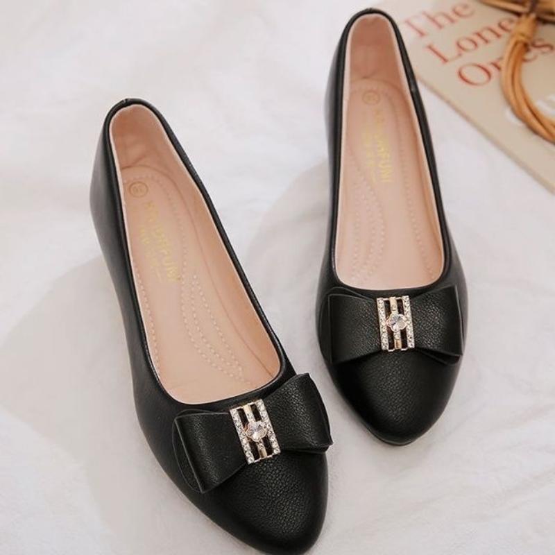 Women Pointed Toe Solid Color Shoes Ladies Non-slip Middle Heel Rhinestone Shoes Shallow Mouth Comfortable Shoes Footwears