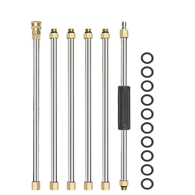 High-Pressure Car Wash & AC Cleaning Rod Set, Stainless Steel, Quick Connect, 7 Pieces