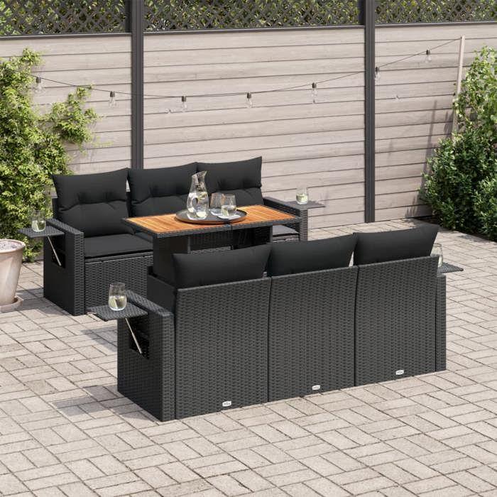 VidaXL Garden Furniture 7 Pcs with Cushions Black Wicker, Outdoor Sofa Set, Garden Lounge Set, Set 3327107