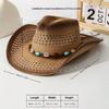 Western Cowboy Hat, Hollowed-out Straw Hat, Outdoor Seaside Vacation Ethnic Style, Versatile Turquoise Sun Protection Hat