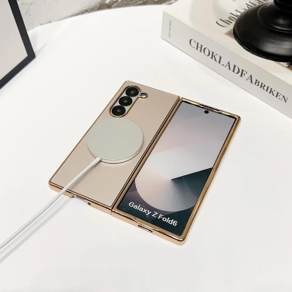 For Magsafe Magnetic Phone Case for Samsung Galaxy Z Fold 7 6 5 4 3 Fold7 Fold6 Fold5 Fold4 Electroplating Hard Shell Back Cover