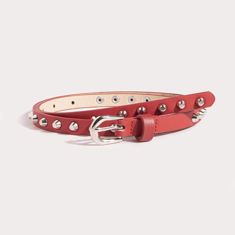 Punk Rock Female Belt With Metal Pin Closure And Dot Pattern For Casual Wear