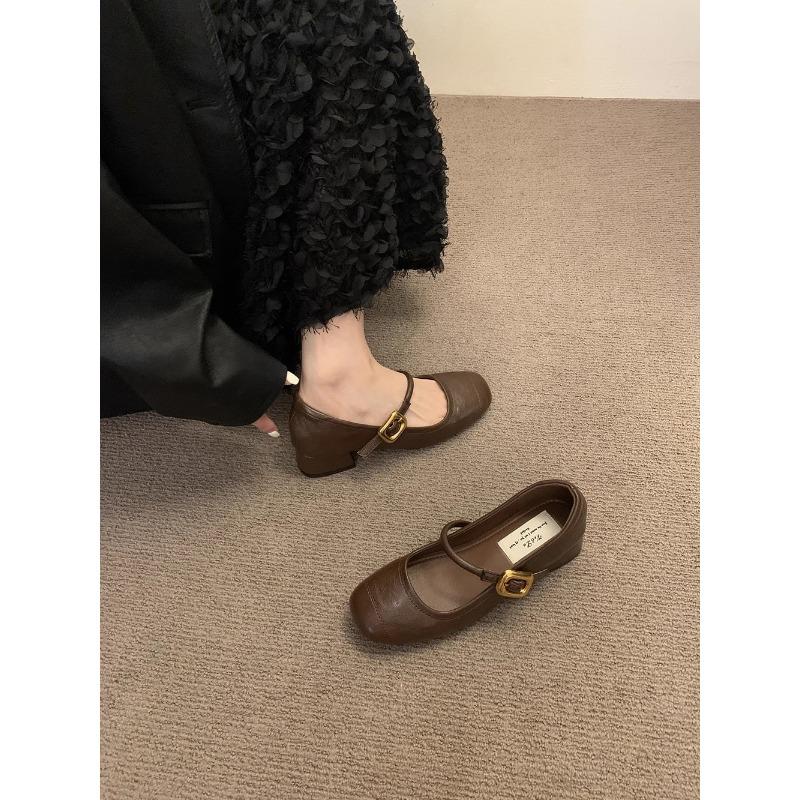 Spring Mary Jane shoes shallow single shoes women's small leather shoes medium thick heel new retro