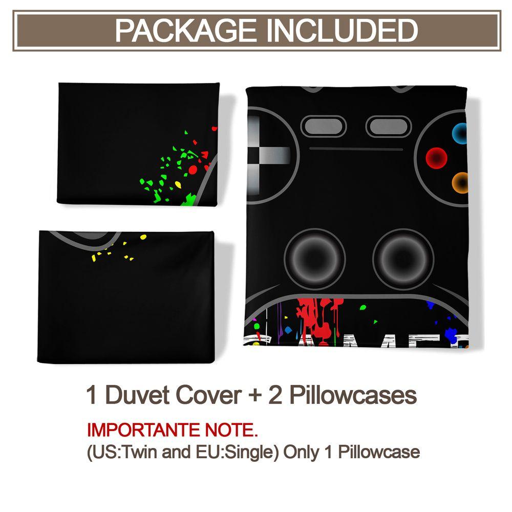 2/3Pcs Gamer Video Game Duvet Cover Set(1 Duvet Cover & 1/2 Pillowcase) Soft Breathable Bedding Set Perfect For Teen Bedroom