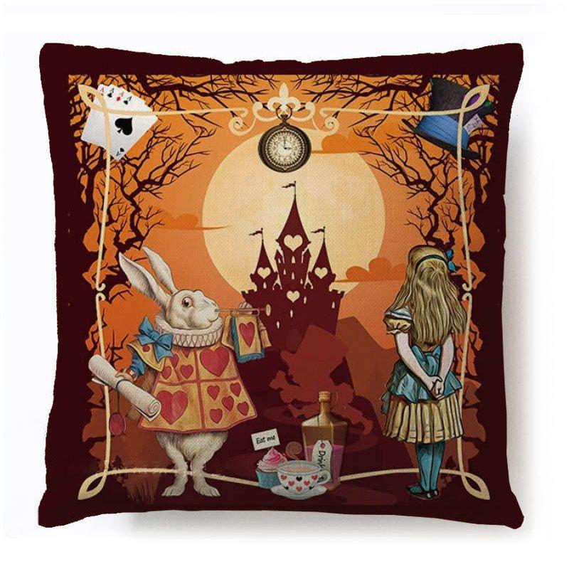 Cotton Linen Alice In Wonderland Pillow Case For A Charming Decor**
