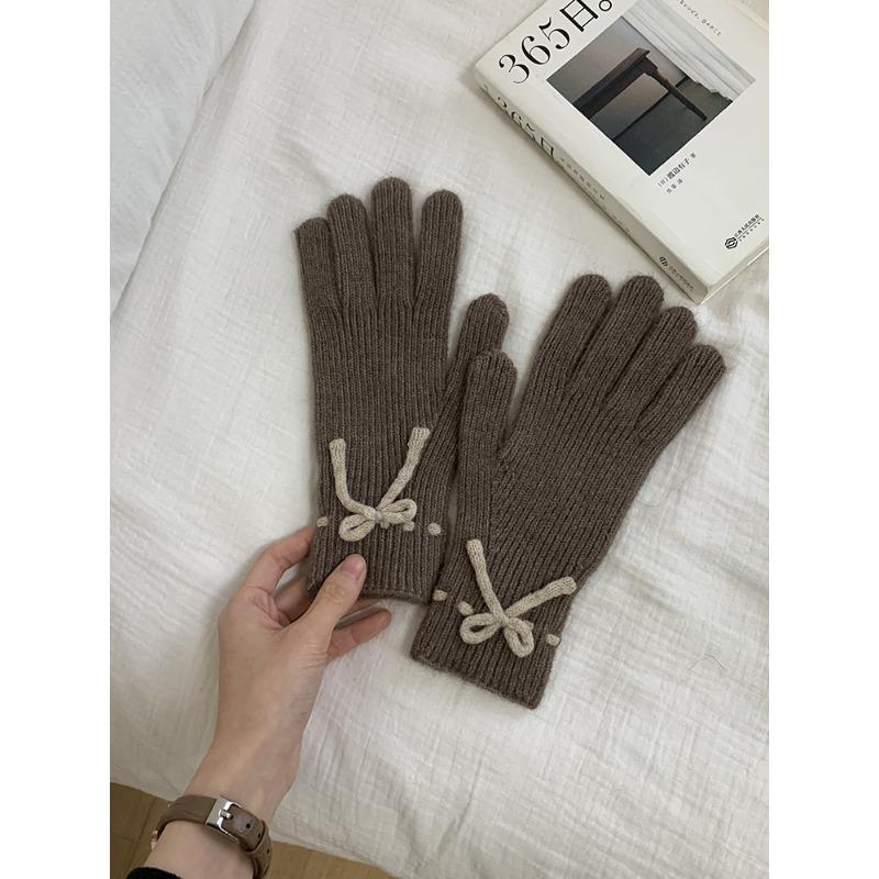 

Милые шерстяные вязаные шерстяные перчатки с пятью пальцами для женщин, чтобы согреться зимой, сенсорный экран, разделенные пальцы, тренд для верховой езды One Size