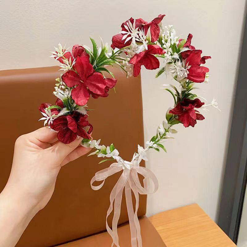 Children'S Headband Princess Super Fairy Wreath Headdress Girl Forest Series Simulation Flower Ribbon Headband Girl Head