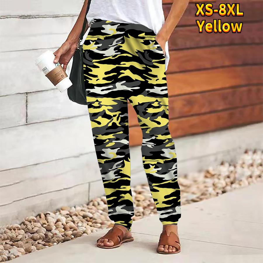 Women Camouflage Printing Pants Lace Up Elastic Waist Loose  Trousers Casual Long Pants Trousers with Pockets
