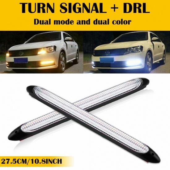 LED Switchback DRL Light Strip Amber White Sequential Flow Turn Signal Blinker