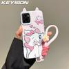 KEYSION Cute Ear Cartoon Case for VIVO Y15S Y15A with Lanyard Soft Silicone+PC Shockproof Phone Back Cover for VIVO Y01