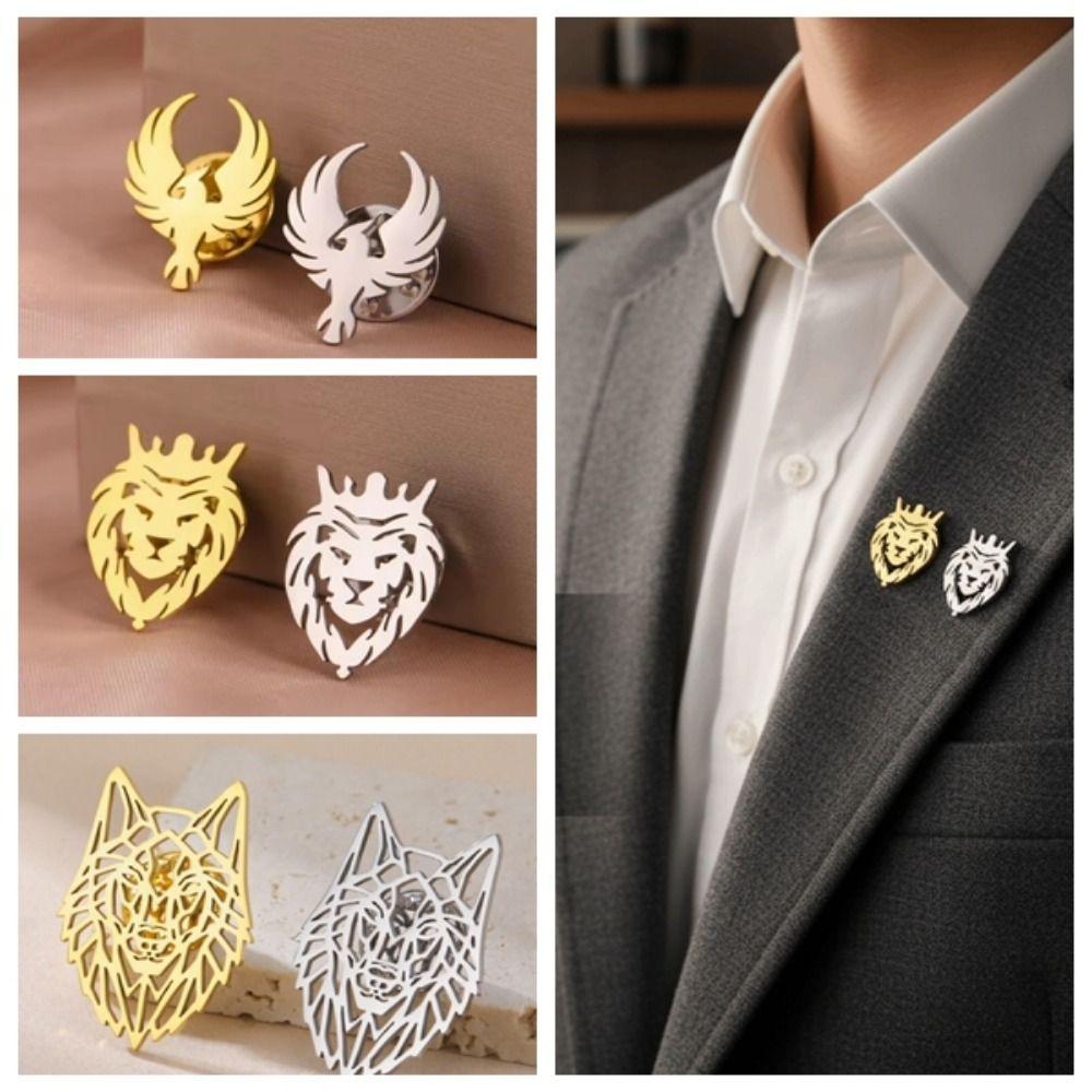Stainless Steel Animal Brooch Lion Vintage Lapel Pins Suit Collar Badges Trendy Gift
