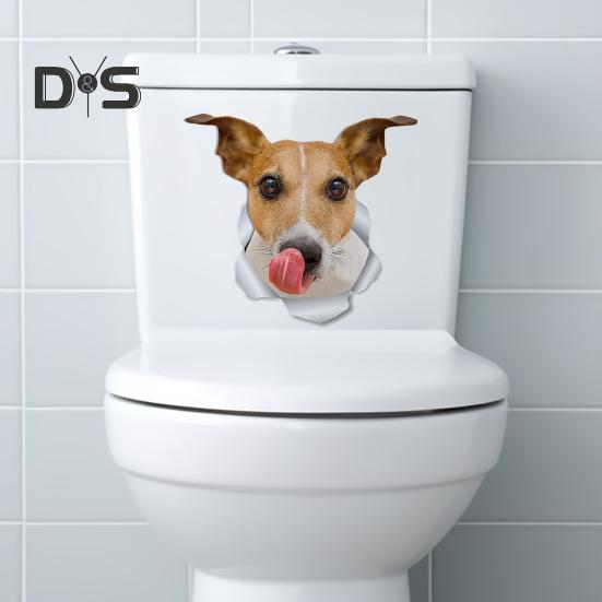 Toilettenaufkleber mit Cartoon-Hundemuster, selbstklebend, reißfest, PVC, dekorativer Toilettenaufkleber, multifunktionaler Welpenaufkleber