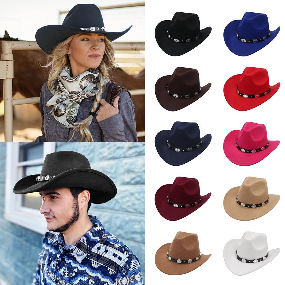 Vintage Zachodnie Kapelusze Kowbojskie z Podwiniętym Rondem Szerokorondo Fedora w Stylu Etnicznym ze Sztucznymi Srebrnymi Akcentami Kapelusz Filcowy dla Kobiet i Mężczyzn