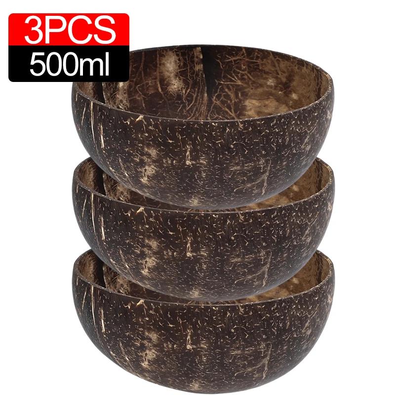 6/1PCS Natural Coconut Bowl Set Wooden Salad Ramen Bowl Coconut Wood Spoon Set Coco Smoothie Kitchen Tableware Coconut Bowl