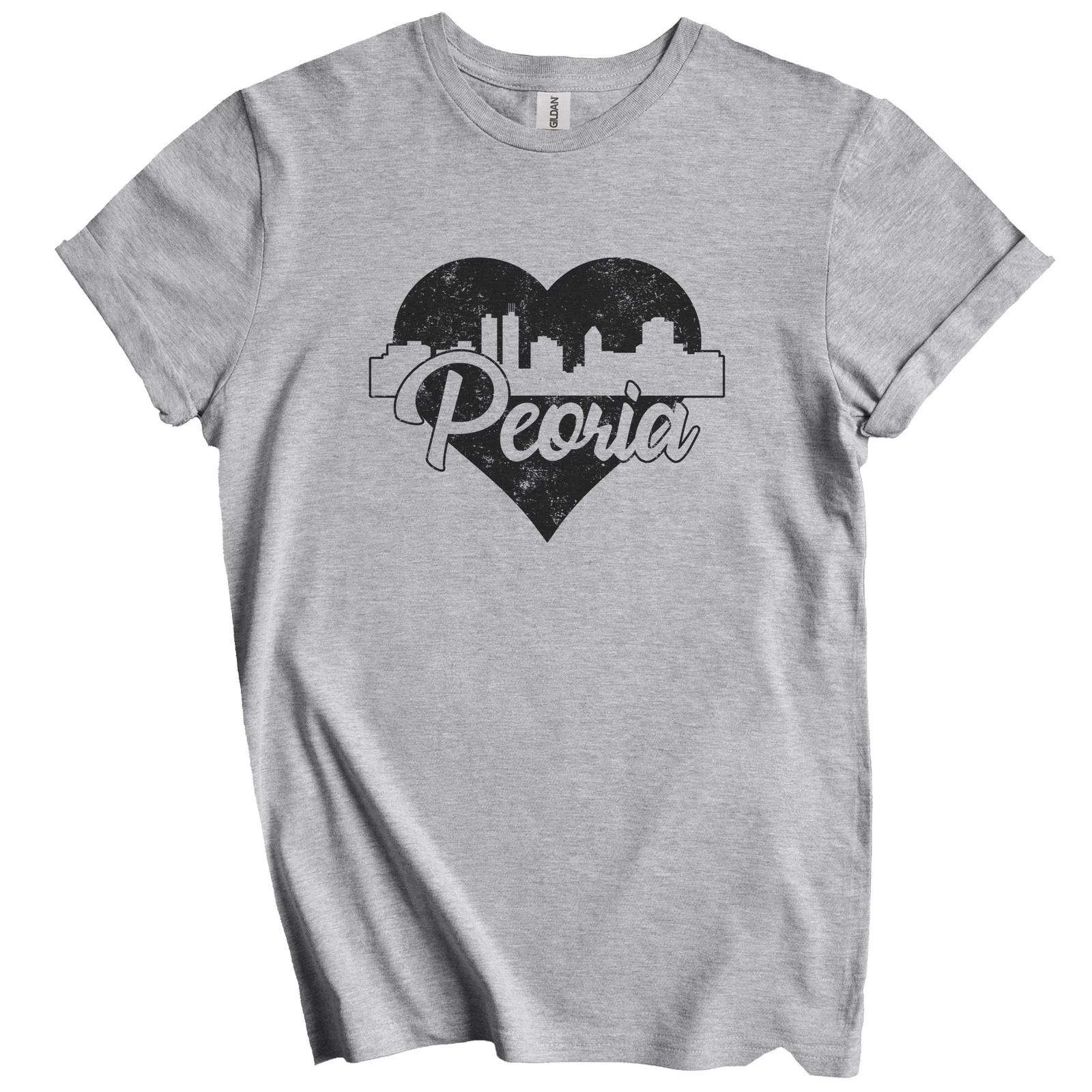 Retro Peoria Illinois Skyline Heart Distressed T-Shirt 4XL