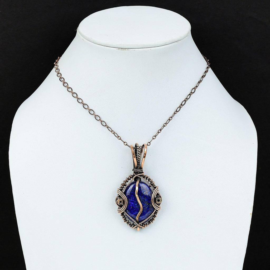 Lapis Lazuli Pendant Handmade Gemstone Jewelry, 999 Copper Wire Wrapped Pendant ,Unique Design Jewelry Pendant