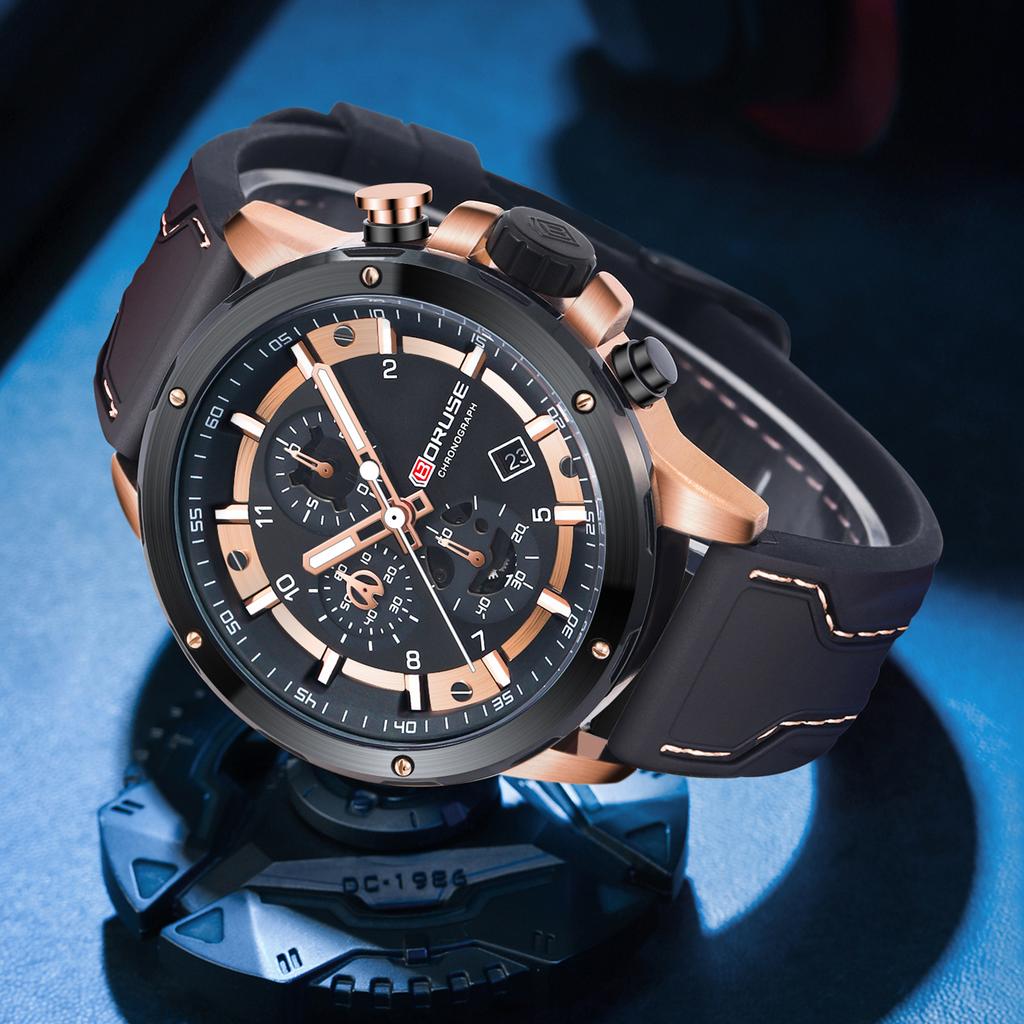 Boruse Men'S Silicone Strap Watch Fashion Waterproof Luminous Silicone Calendar Quartz Watch