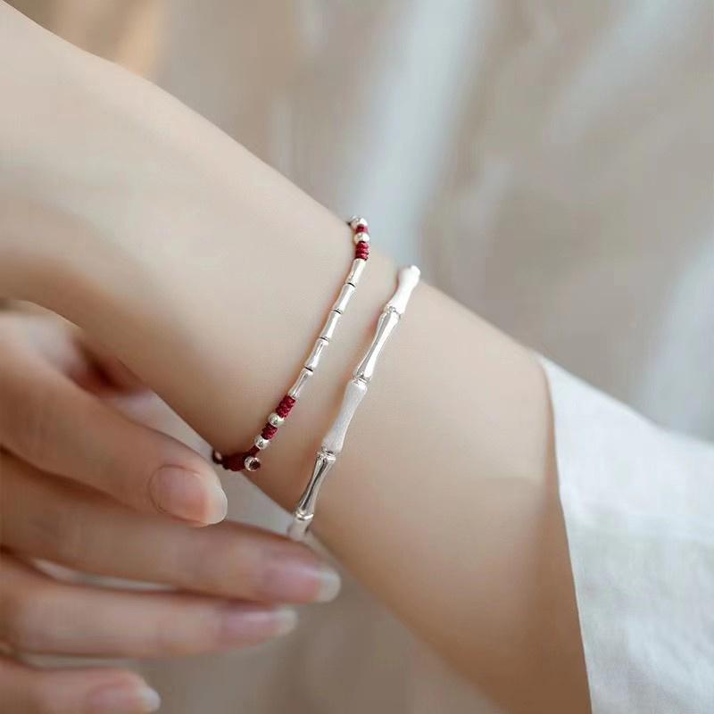 

Браслет ручной работы из бамбука с красной нитью на удачу для пары женщин, регулируемый браслет для лучших друзей, влюбленных, подарки