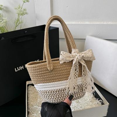 Tkaná taška dámská letní nová niche ruční slámová taška dovolená pláž ručně nošená taška košík na zeleninu