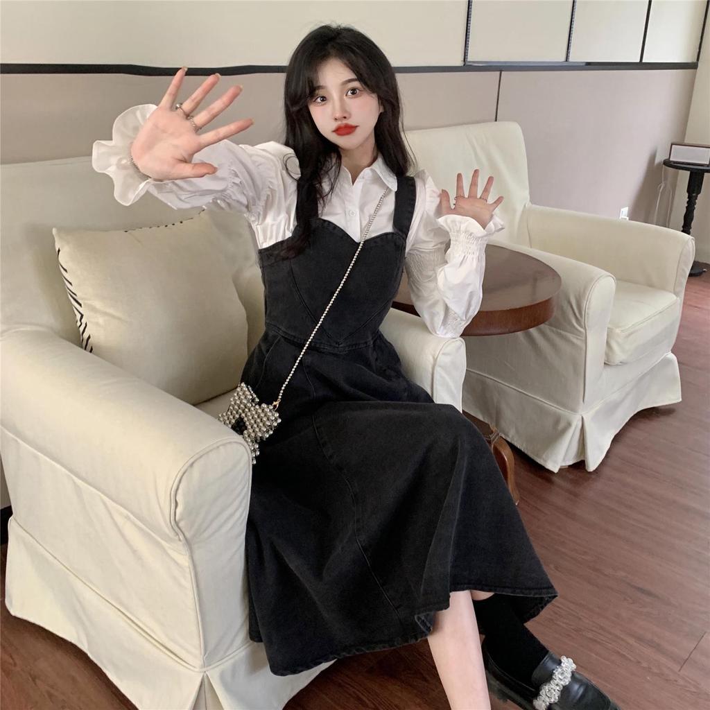 Women's Chic French-Style Denim Overall Skirt - Retro, Sweet, and Elegant Hong Kong Inspired Design