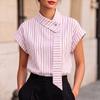 ZANZEA Blusa Casual de Mujer con Cuello Redondo, Manga Corta Suelta a Rayas