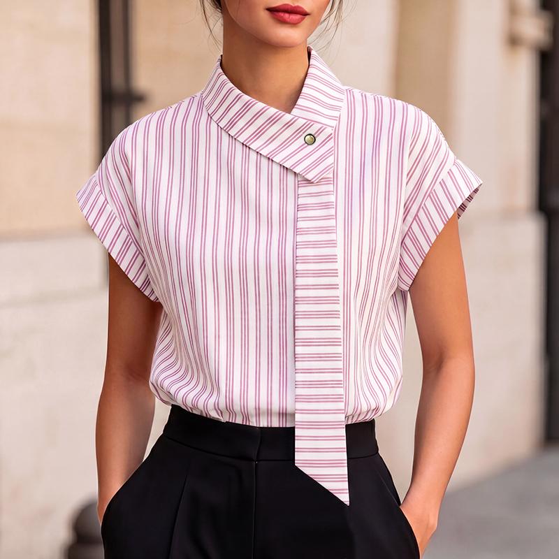ZANZEA Blusa Casual de Mujer con Cuello Redondo, Manga Corta Suelta a Rayas