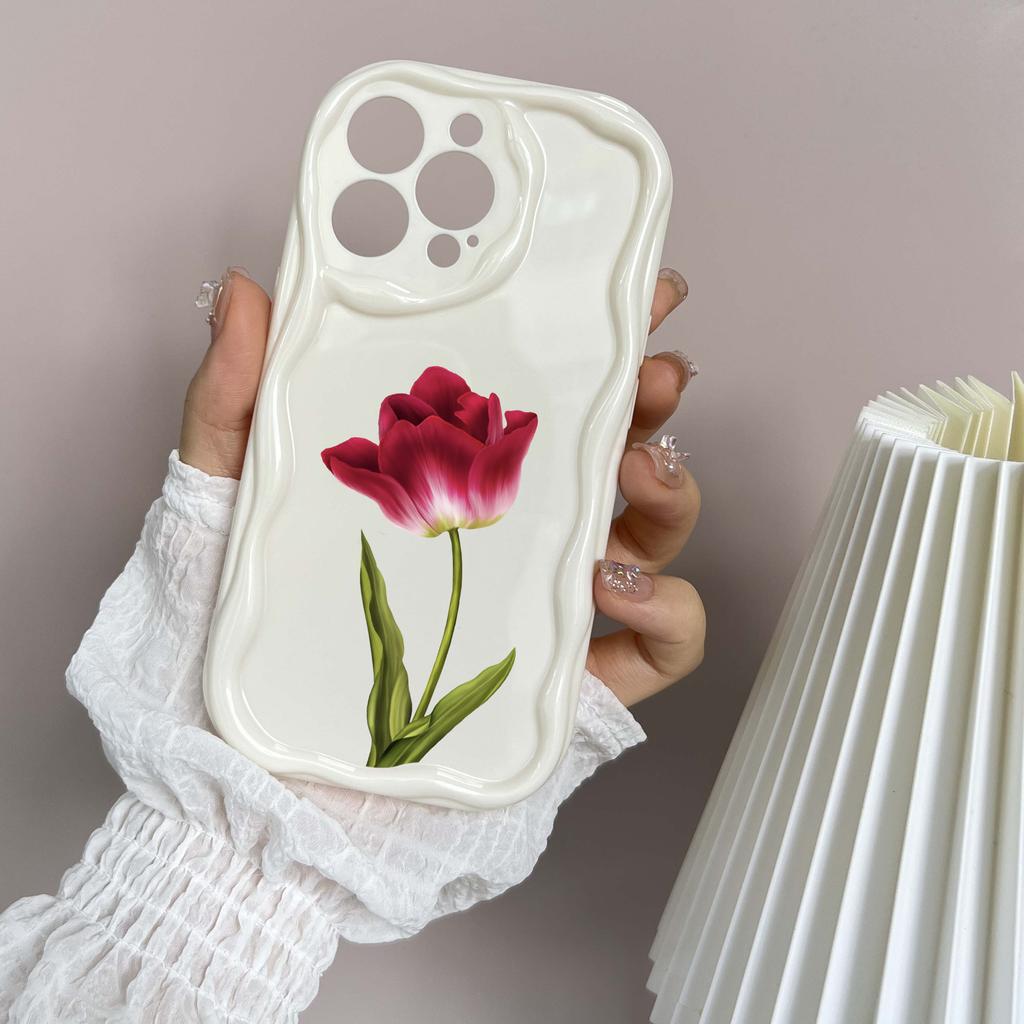 N93 Peony Soft Wavy Phone Cases for iPhone 14 Pro Max 13 Mini 15 Plus XR 7 8 6 XS Max 12 11 Protective Bumper Cover