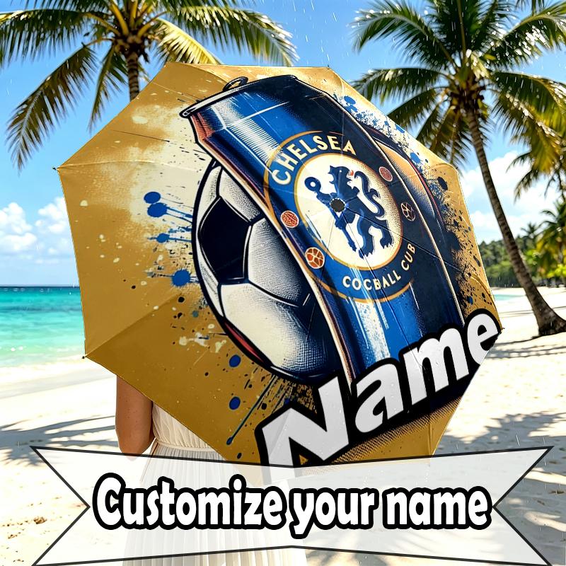 Custom Name Personalized football club F.C Print Umbrella, Auto Open Close, 8‑Rib Sturdy Frame, Commute Camping Hiking Use, Birthday Gift